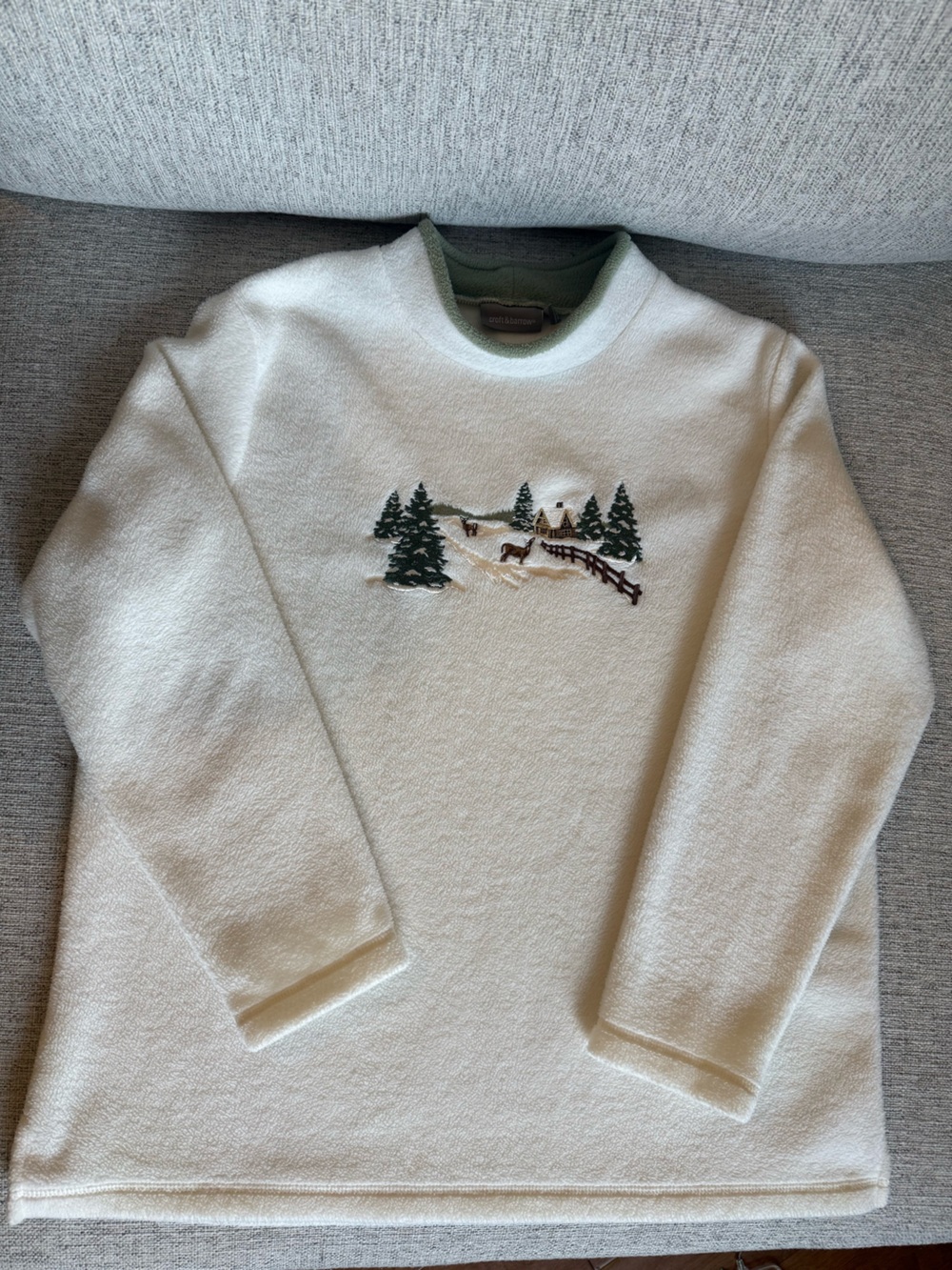 Croft & Barrow Cream Fleece Pullover Embroidered • Winter • Grandma Sweater• XL